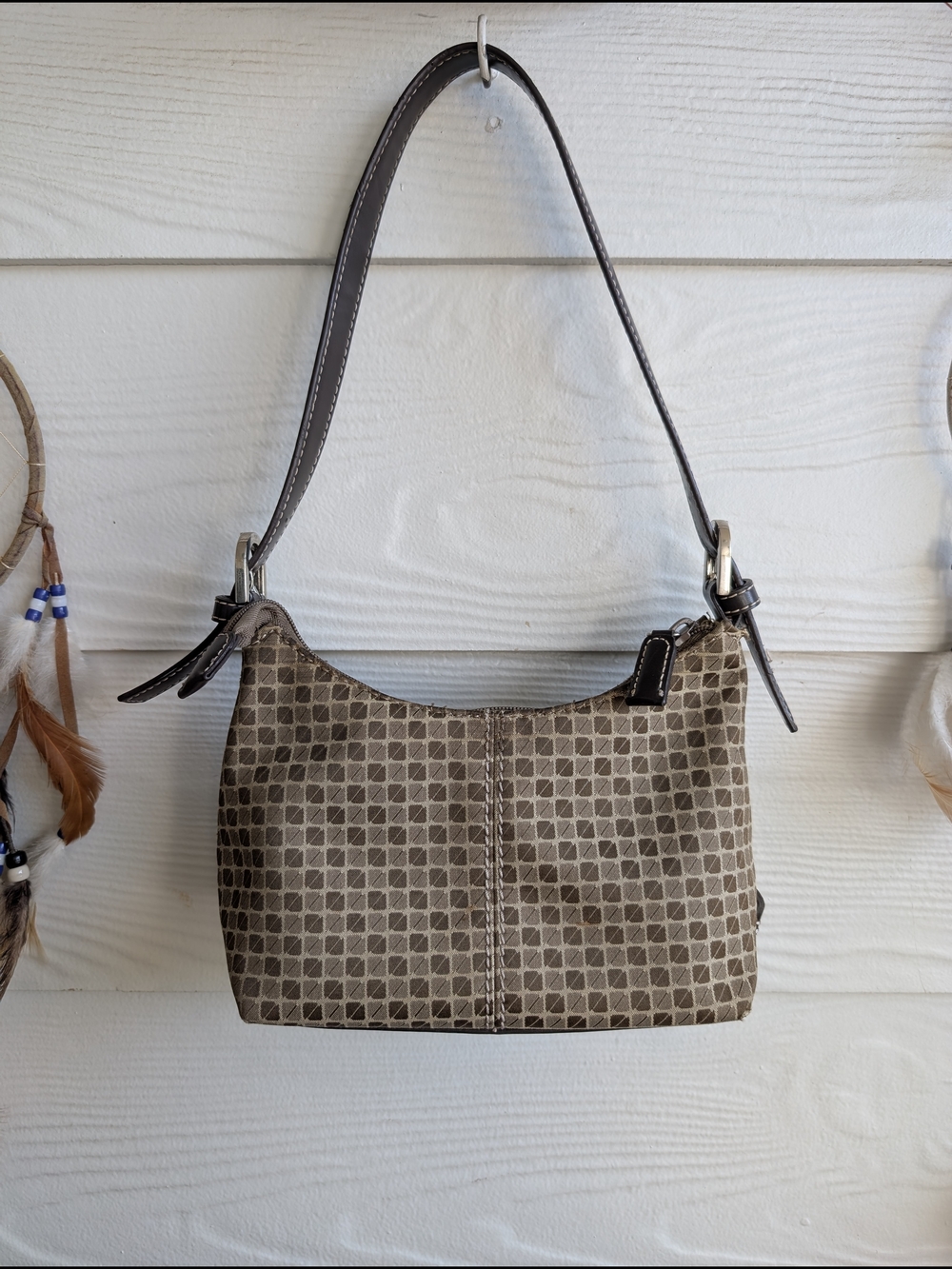 Y2K Nine West Compact Brown Patterned Shoulder Bag